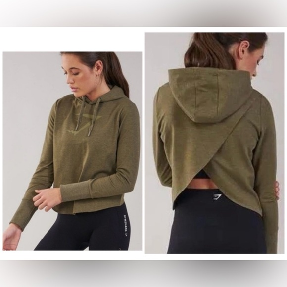 Gymshark Tops - Gymshark Khaki Women's Crossback Hoodie